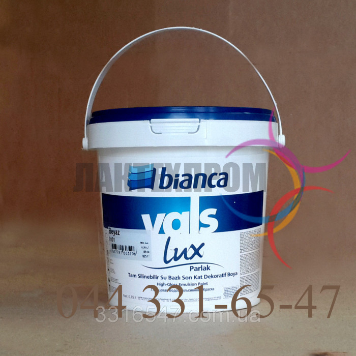 Краска Интерьерная Акриловая глянцевая Vals Lux Bianca 0,75